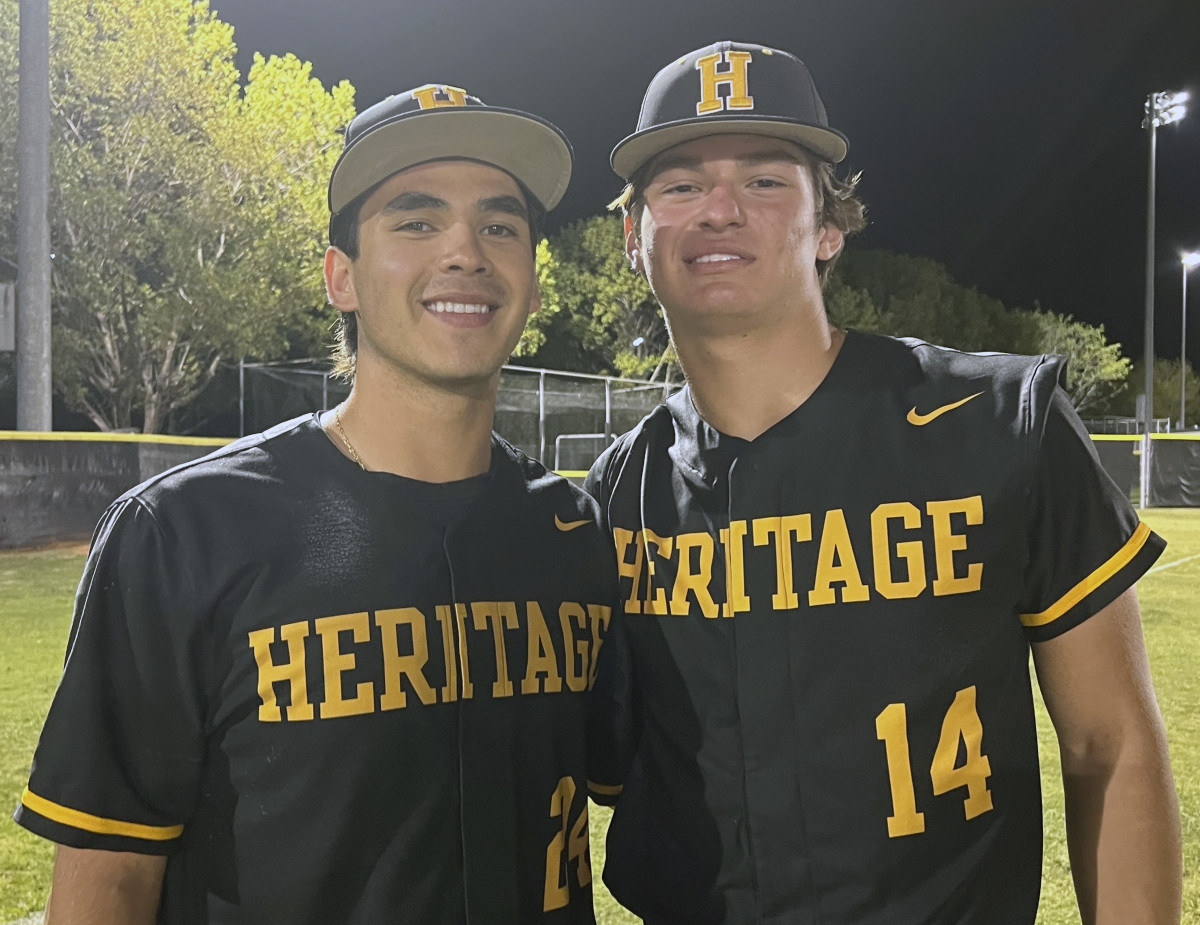 Mateo Serna (left) hit a 2-run home run and Talan Holiday pitched 6 strong innings as American Heritage upsets Archbishop McCarthy, 4-3, in Class 5A regional final.